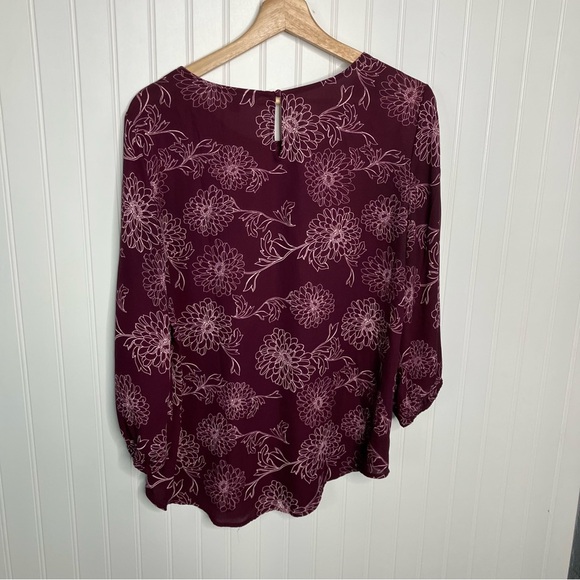 41 Hawthorn Top Large Purple Floral Casual Popover Spring Women’s Blouse Shirt - Picture 8 of 9